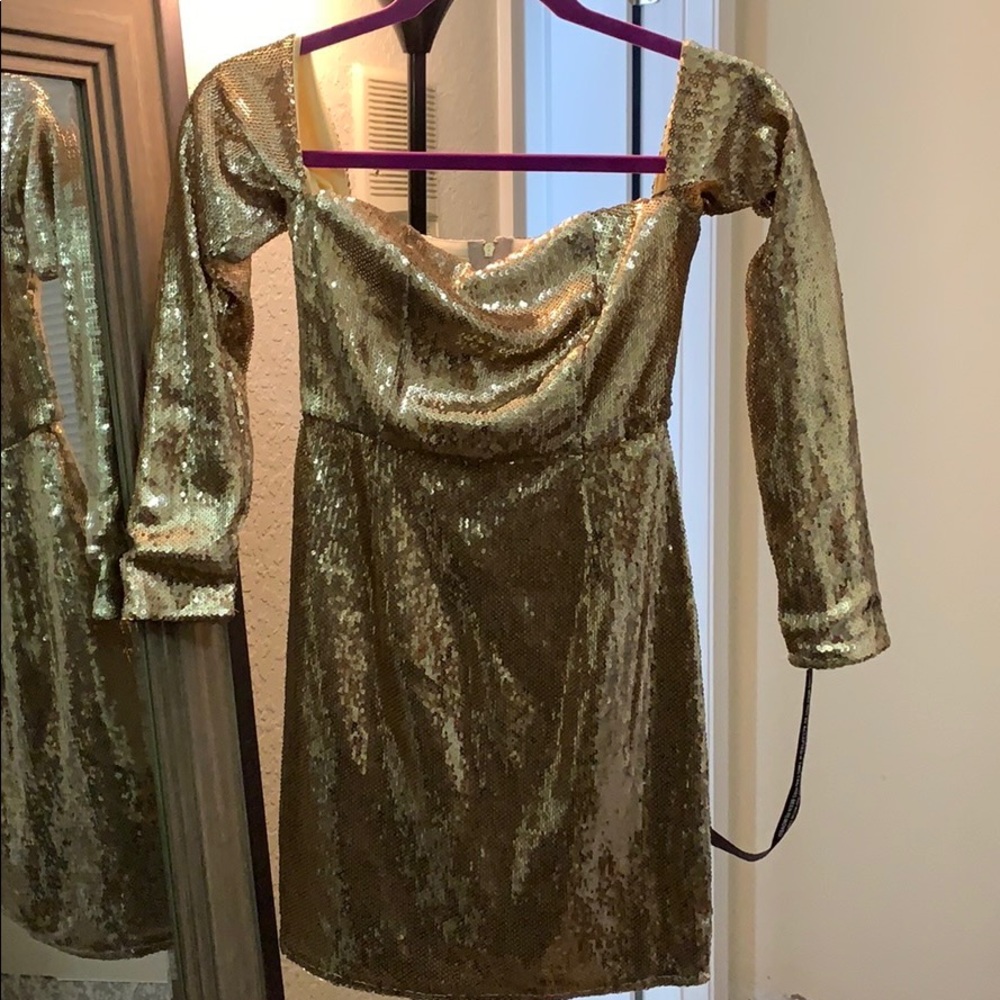 Gold sequin mini dress